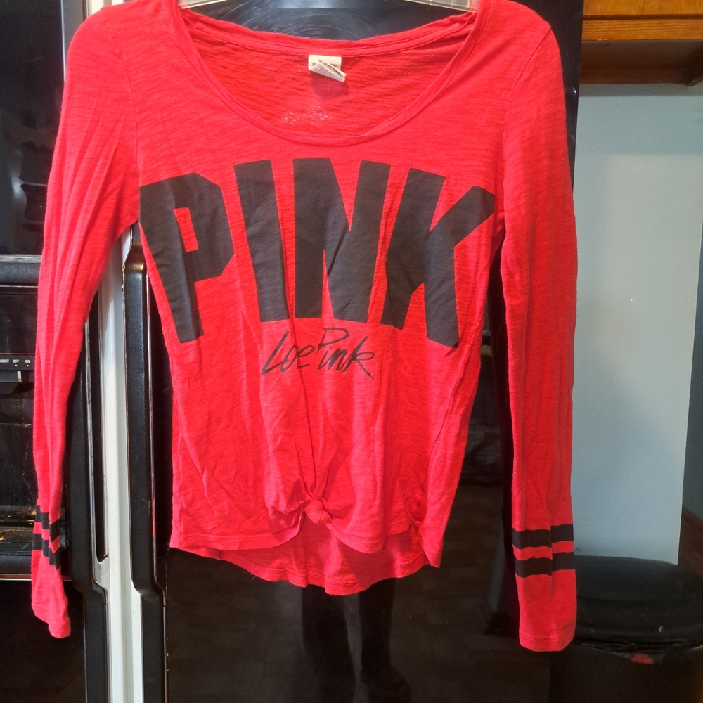 Victoria's Secret Red Long Sleeve Top with Black Accents